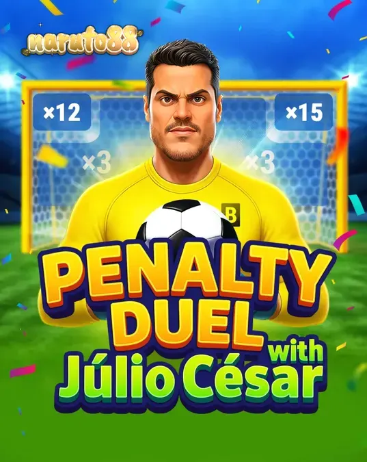 Tampilan antarmuka permainan Penalty Duel dengan Júlio César di layar perangkat mobile.